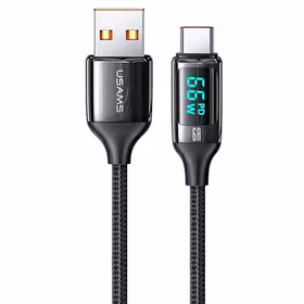 USAMS pintas laidas U78 USB-C 1,2m LED 6A greitas įkrovimas juodas SJ544USB01 (US-SJ544)