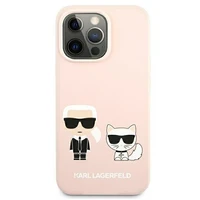 Karl Lagerfeld Silikoninis Ikonik Karl&Choupette Magnetinis dėklas iPhone 13 Pro Max - šviesiai rožinė
