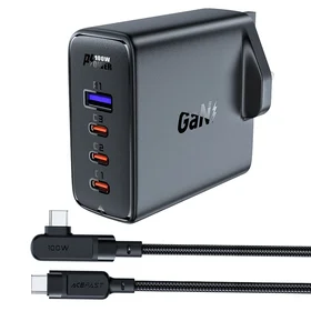 Greitas GaN 100W Power Delivery įkroviklis 3x USB C 1x USB su JK kištuku - juodas