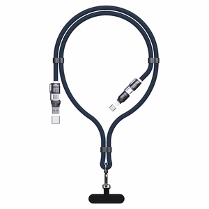 Dudao L20Max 65W 4-in-1 mėlynas laidas su dirželiu USB-C į USB-C su Lightning ir USB-A adapteriais