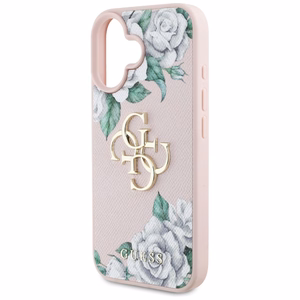 Guess Grained Roses Big 4G logo dėklas telefonui iPhone 16 - rožinis