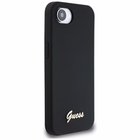Guess Silicone Script Metal Logo MagSafe dėklas telefonui iPhone 16e - juoda