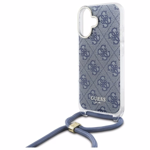 Guess Crossbody Cord 4G Print dėklas su dirželiu iPhone 16 - mėlynas