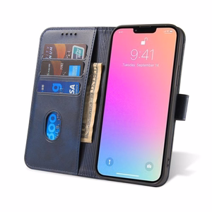 Magnetinis dėklas Samsung Galaxy S23+ su atverčiamu piniginės dangteliu ir stovu mėlyna