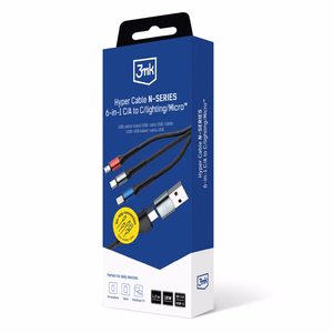 3mk Hyper Cable N-SERIES 6 in 1 USB-C / USB-A į USB-C / Lightning / Micro 1,2 m QC 3.0 9V / 2A 18W - juodas