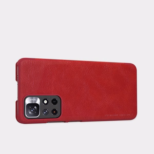 Nillkin Qin dėklas Xiaomi Redmi Note 11T 5G / Note 11S 5G / Note 11 5G (Kinija) / Poco M4 Pro 5G kameros dangtelis dėklas atverčiamas dėklas rudas