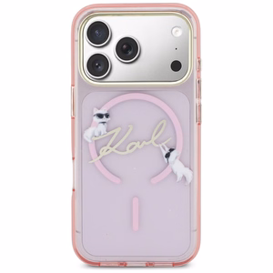 Karl Lagerfeld IML Choupettes Karl Script Logo MagSafe Dėklas for iPhone 17 Pro Max - rožinis