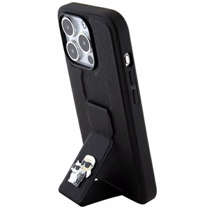 Karl Lagerfeld Gripstand Saffiano Karl&Choupette Pins dėklas telefonui iPhone 13 Pro / 13 - juodas