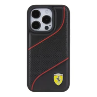 Ferrari Perforated Waves Metal Logo dėklas telefonui iPhone 15 Pro - juodas
