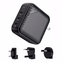 Sieninis įkroviklis INVZI GanHub 3x USB-C, 140W, EU/UK/AU/US (juodas)