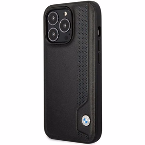 Dėklas telefonui BMW BMHCP14X22RBDK iPhone 14 Pro Max 6.7" juodas/juodas kietas dėklas odos mėlyni taškai