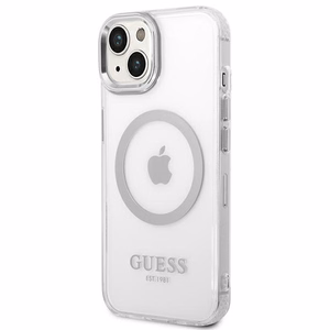 Guess GUHMP14MHTRMS iPhone 14 Plus 6.7" sidabrinis/sidabrinis kietas dėklas Metalinis kontūras Magnetinis