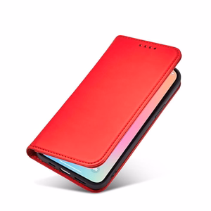 Magnet Card dėklas iPhone 14 Plus atveriamas dangtelis piniginė su stovu raudonas