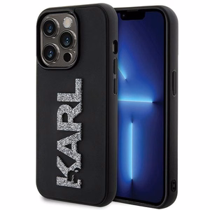 Karl Lagerfeld 3D guminis blizgus logotipas dėklas telefonui iPhone 15 Pro - juodas