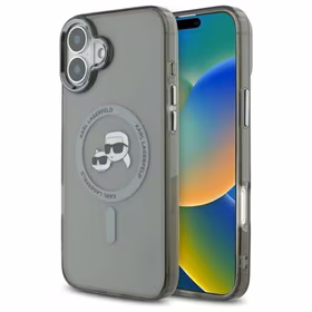 Karl Lagerfeld IML Metal Karl&Choupette Head magnetinis dėklas telefonui iPhone 16 Plus - juodas