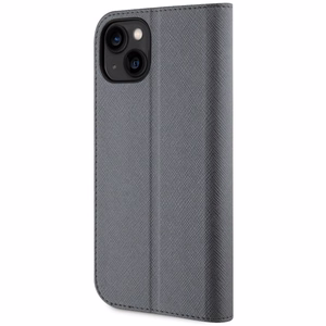 Karl Lagerfeld KLBKP14SSANKCPG iPhone 14 6.1" knygos tipo dėklas sidabrinis Saffiano Karl & Choupette