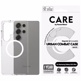 CARE by PanzerGlass Flagship Urban Combat White QI dėklas telefonui Samsung Galaxy S25 Ultra - permatomas