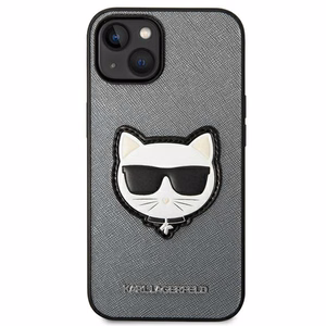 Karl Lagerfeld Saffiano Choupette Head Patch dėklas telefonui iPhone 14 - sidabrinis