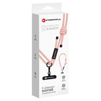 FORCELL F-DESIGN S10X165 kryžminė telefono virvelė su reguliuojamu ilgiu (maks. 82,5cm kilpoje) rožinė balta