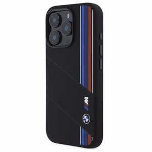 BMW silikoninis išpjautas trispalvės linijos Magnetinis dėklas telefonui iPhone 16 Pro - juodas