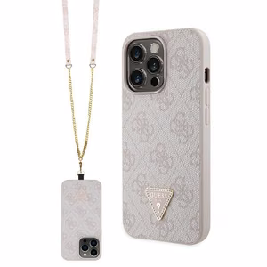 Guess GUHCP13XP4TDSCPP dėklas iPhone 13 Pro Max 6.7" - rožinis kryžminis 4G metalinis logotipas