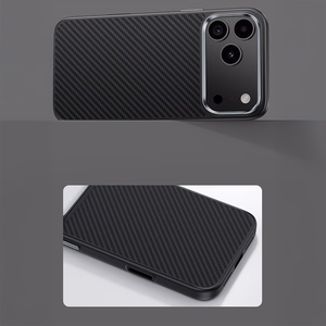 Benks magnetinis Armor Pro Kevlar dėklas su metaliniu rėmeliu 600D (A069) Iphone 17 Pro telefonui juodas (su fotoaparato valdymo mygtuku)