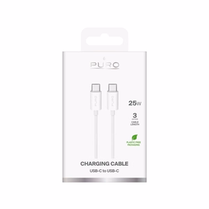 Puro TPE 25W USB-C - USB-C 3m kabelis - baltas