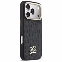 Karl Lagerfeld Croco KL Script Logo MagSafe Dėklas for iPhone 17 Pro Max - juodas