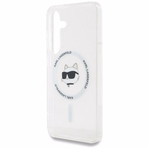 Dėklas Karl Lagerfeld Mygtukas Choupette Galva Spausdintas Logotipas Magnetinis Samsung Galaxy S25 balta