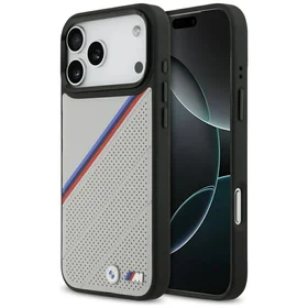 BMW M trispalvis metalinis logotipas magnetinis dėklas telefonui iPhone 17 Pro Max - pilkas