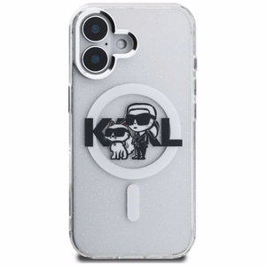 Karl Lagerfeld IML Glitter Karl & Choupette Sketch Logo MagSafe dėklas iPhone 16 - skaidrus