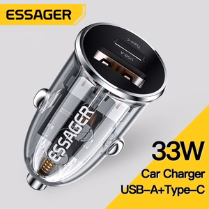 Automobilinis įkroviklis Essager Thumb skaidrus (juodas) 33W (1xUSB QC3.0 / 1xPD)