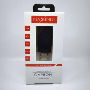 Sieninis įkroviklis MX CARBON 30W PD+QC USB-A+C juodas