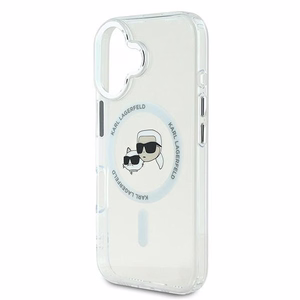 Karl Lagerfeld IML Metal Karl&Choupette Head magnetinis dėklas telefonui iPhone 16 - baltas