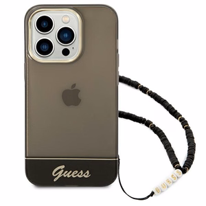 Guess permatomas perlinis dirželis dėklas telefonui iPhone 14 Pro - juodas