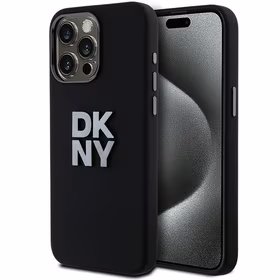 DKNY Skystas silikoninis metalinis logotipas dėklas telefonui iPhone 15 Pro Max - juodas