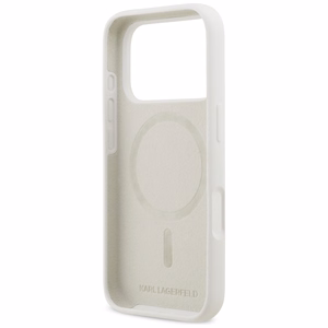 KARL LAGERFELD dėklas telefonui IPHONE 17 Pro suderinamas su Magnetine KLHMP17LSKIGROH (Silicone W/ KL Sketch & Logo) baltas