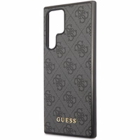 Guess GUHCS23LG4GFGR S23 Ultra S918 pilkas/pilkas kietas dėklas 4G Metalinis Auksinis Logotipas