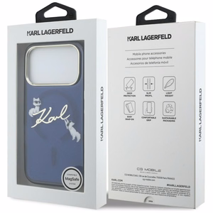 Karl Lagerfeld IML Choupettes Karl Script Logo MagSafe Dėklas for iPhone 17 Pro Max - mėlynas