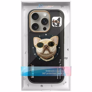 Nimmy Glasses Šaunus šuo Magnetinis dėklas telefonui iPhone 16 Pro - juodas