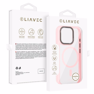 Liavec Hybrid Magsafe Skaidrus dėklas telefonui Iphone 16 Pro šviesiai rožinis
