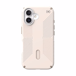Speck Presidio2 Grip dėklas su MagSafe ir ClickLock, skirtas iPhone 16, „Bleached Bone/Heirloom Gold“