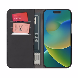 Puro Wallet nuimamas magnetinis 2in1 PU odos dėklas su atvartu ir pinigine iPhone 15 - juodas