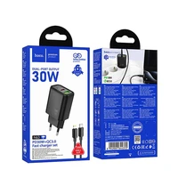 Įkroviklis telefonui Hoco USB A + USB C QC3.0 PD 3A 30W + kabelis USB C į Lightning N63 juodas