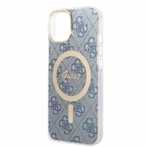Rinkinys Guess GUBPP14MH4EACSB dėklas + įkroviklis iPhone 14 Plus 6.7" mėlynas/mėlynas kietas dėklas 4G Print Magnetinis