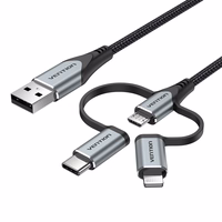 Vention CQJHF mobiliojo telefono laidas Pilka 1 m USB A Lightning + micro-USB B + USB C