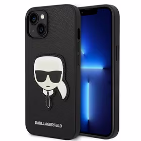 Karl Lagerfeld Saffiano Karl's Head Patch dėklas telefonui iPhone 14 Plus - juodas
