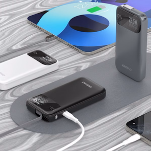 Dudao K31 10000mAh 22.5W PD Išorinė baterija su įmontuotu kabeliu - pilka