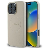 Guess grūdėtas auksinio žiedo magnetinis dėklas telefonui iPhone 16 Pro Max - smėlinė