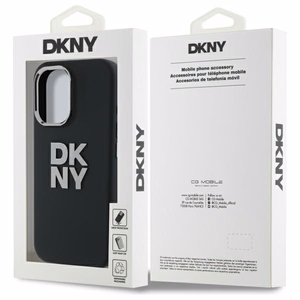 DKNY Liquid Silicone Metal Logo dėklas telefonui iPhone 16 - juodas